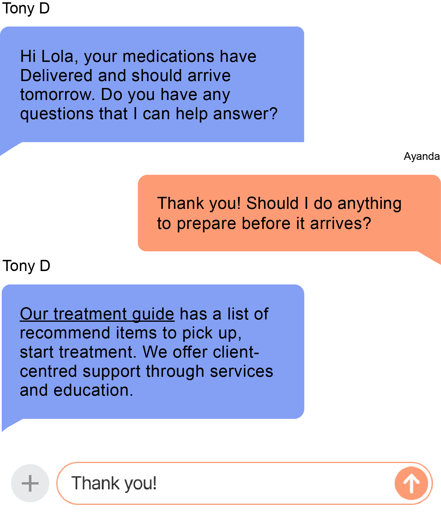 A phone showing a supportive chat with a medical expert